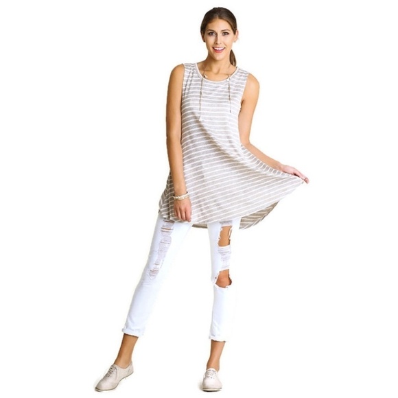 Umgee Tops - Sleeveless Low Sides Striped Tunic